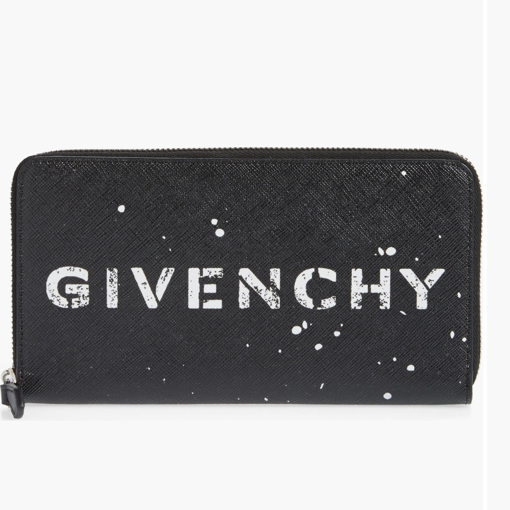 Givenchy Iconic Logo Faux Leather Zip-Around Wallet